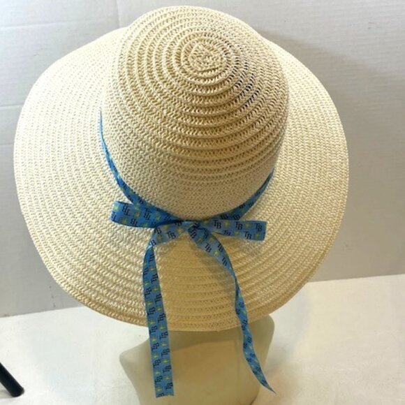 Tampa Bay Rays Paper Sun Hat, Wide Brim, TB Blue Yellow Ribbon Band Adult Size - Picture 6 of 11